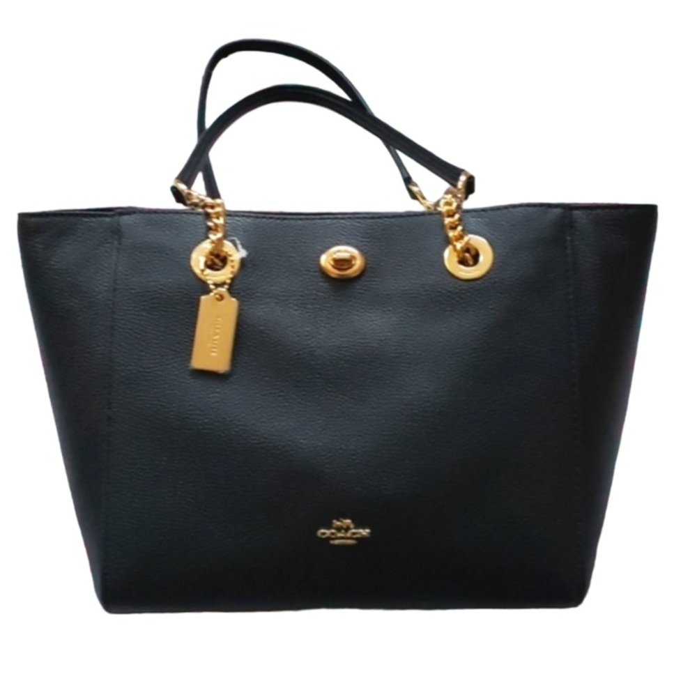 NWT COACH Turn lock Pebbled Leather Chain Tote